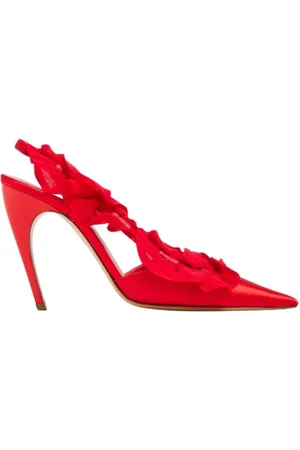 Nensi Dojaka Schoenen, Dames, Rood, 37 EU, Satijn, Rode Satijnen Slingback Hakken