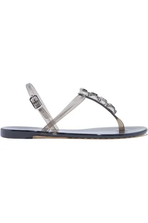 Casadei Schoenen, Dames, Zwart, 37 EU, Platte Sandalen met Swarovski-kristallen