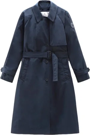 Woolrich Mantels, Dames, Blauw, XS, Klassieke blauwe trenchcoat
