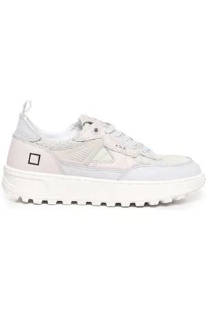 D.A.T.E. Schoenen, Dames, Veelkleurig, 37 EU, Katoen, Witte Sneakers Ronde Neus Vetersluiting