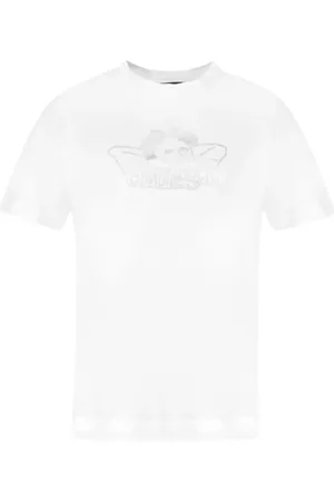 Simone Rocha Tops, Dames, Wit, S, Katoen, Engel Grafisch Katoenen T-Shirt - Wit/Zilver