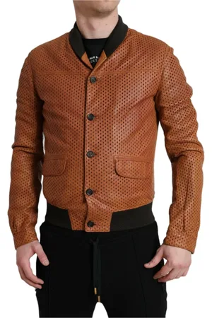 Dolce & Gabbana Jassen, Heren, Bruin, XS, Leer, Leren Jas