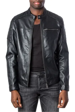 JACK & JONES Jassen, Heren, Zwart, 2Xl, Leer, Leather Leren Jas
