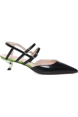 ALCHIMIA Schoenen, Dames, Zwart, 36 EU, Leer, Stiletto Hiel Schoen met Bandjes in Zwart/Groen