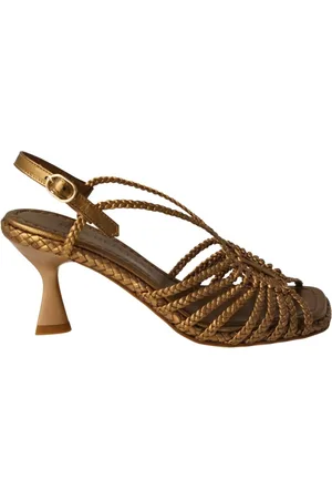 Pon´s quintana Schoenen, Dames, Bruin, 39 EU, Leer, Handgeweven Koper Metallic Sandaal