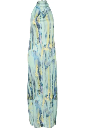 Gestuz Kleedjes, Dames, Veelkleurig, M, Kleurrijke Maxi Jurk Groen Aqua Art