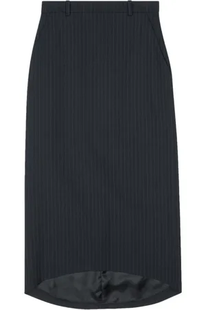 Balenciaga Rokken, Dames, Zwart, S, Wol, Zandloper Pinstripe Wollen Rok
