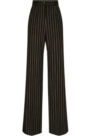 Dolce & Gabbana Broeken, Dames, Bruin, L, Wol, Bruine Gestreepte Wol Palazzo Broek