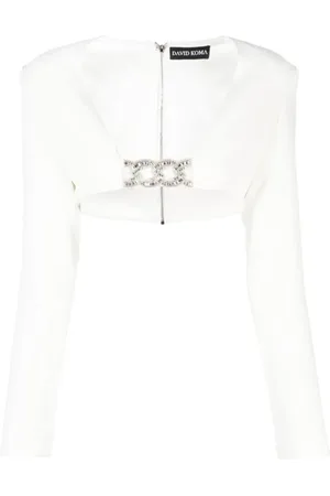 DAVID KOMA Tops, Dames, Wit, S, Kristalversierde cropped jas