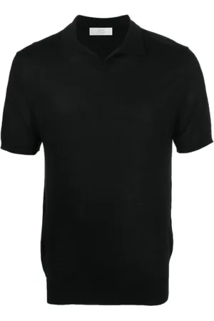 Mauro Ottaviani Tops, Heren, Zwart, M, Zwart Zijden Polo Shirt