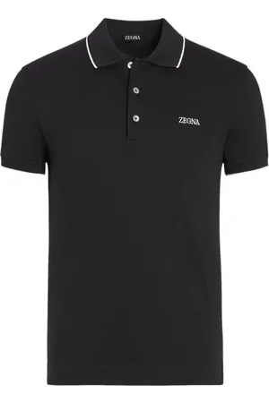 Ermenegildo Zegna Tops, Heren, Zwart, L, Katoen, Zwarte Polo Sweater met Geborduurd Logo
