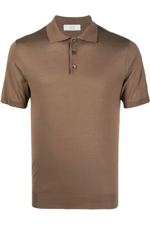 Mauro Ottaviani Tops, Heren, Bruin, XL, Zijden Polo Shirt in Gerstbruin