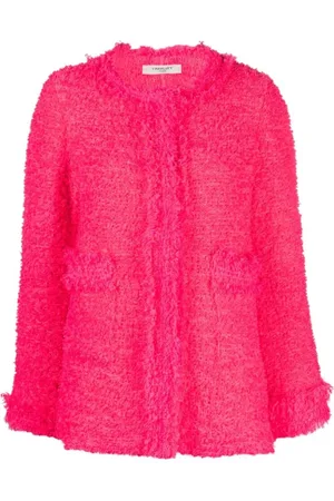 CHARLOTT Truien, Dames, Roze, S, Tweed, Fuchsia Tweed Fringe Jas