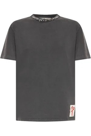 Golden Goose Tops, Dames, Grijs, M, Katoen, T-shirt met cabochon kristallen