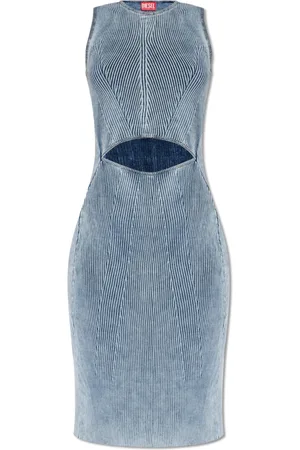 Diesel Kleedjes, Dames, Blauw, M, Katoen, Geribbelde Mouwloze Jurk