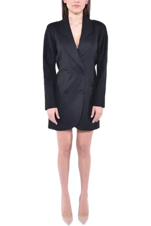 MVP Wardrobe Kleedjes, Dames, Zwart, S, Leer, Double-Breasted Jacket Style Mini Jurk