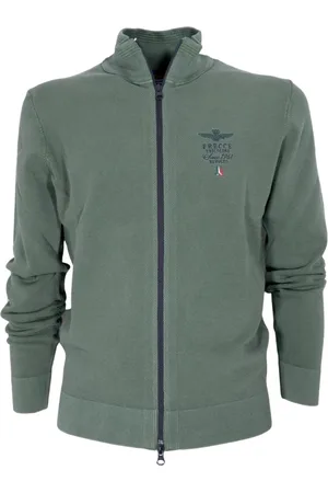 Aeronautica Militare Sweatshirts & Hoodies, Heren, Groen, 3Xl, Katoen, Groene Katoenen Full Zip Sweater Ma 1393