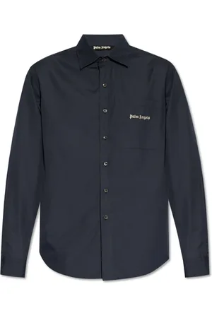 Palm Angels Overhemden, Heren, Blauw, S, Katoen, Shirt met logo