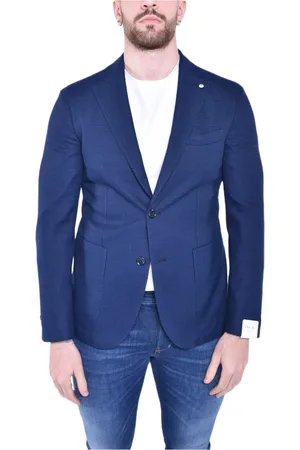L.B.M. 1911 Jassen, Heren, Blauw, 6Xl, Katoen, Katoenen Single-Breasted Jas in Blauw Micro Patroon