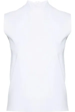 Plan C Tops, Dames, Wit, S, Polyester, Optisch Witte Mock Hals Tanktop