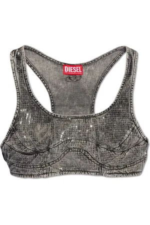 Diesel Tops, Dames, Grijs, L, Denim, Denim Crop Top