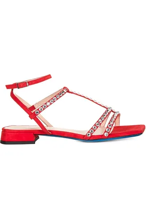 LORIBLU Schoenen, Dames, Rood, 39 EU, Suède, Stijlvolle Suède Sandalen