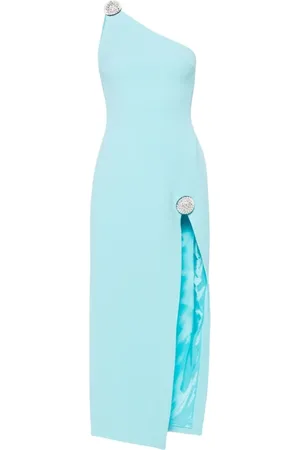 DAVID KOMA Kleedjes, Dames, Blauw, S, Heldere Blauwe Asymmetrische One-Shoulder Jurk