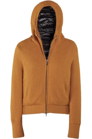 MOORER Truien, Dames, Oranje, L, Kasjmier, Gebreide hooded bomberjack