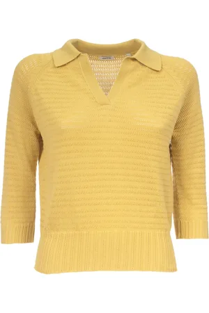 Aspesi Truien, Dames, Geel, M, Katoen, Katoenen poloshirt met driekwartmouwen