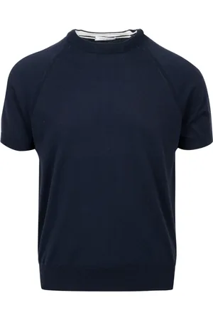 Paolo Pecora Truien, Heren, Blauw, S, Katoen, Blauwe Katoenen Crew-Neck Halfmouw Sweater