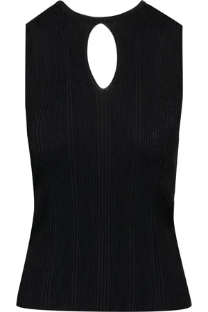 SIMONA CORSELLINI Tops, Dames, Zwart, L, Katoen, Mouwloze katoenen top met gouden haken