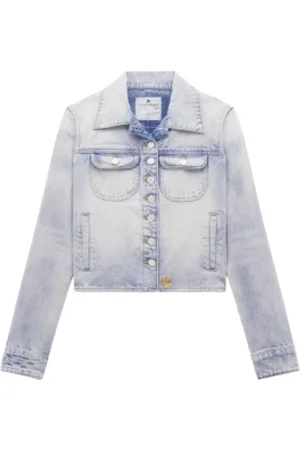 Courrèges Jassen, Dames, Blauw, L, Denim, Denim Blouse met Zakken