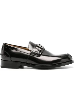 VERSACE Schoenen, Heren, Zwart, 41 EU, Leer, Zwarte platte schoenen met Greca-hardware