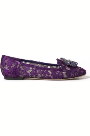 Dolce & Gabbana Schoenen, Dames, Paars, 37 EU, Paarse Taormina Kant Kristal Platte Schoenen