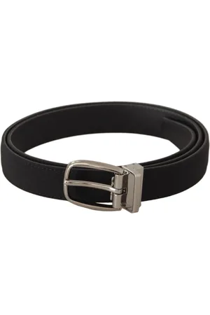 Dolce & Gabbana Accessoires, Heren, Zwart, 110 CM, Leer, Zwart Canvas Logo Metalen Riem