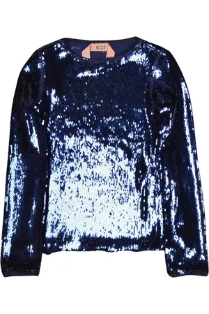 Nº21 Blouses & Shirts, Dames, Veelkleurig, S, Pailletten, Oceaanblauwe Vloeibare Pailletten Lange Mouw Top