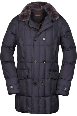 MOORER Jassen, Heren, Blauw, M, Gewatteerde donsjas met afneembare bontkraag