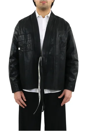 AMBUSH Jassen, Heren, Zwart, S, Denim, Heren Coated Denim Kimono Shirt Blac