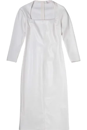 Jucca Kleedjes, Dames, Wit, S, Leer, Vierkante Hals Faux Leren Jurk