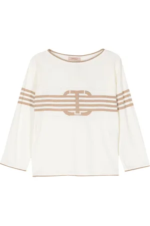 Twin-Set Sweatshirts & Hoodies, Dames, Wit, M, Sneeuwwit en Beige Maxi Trui