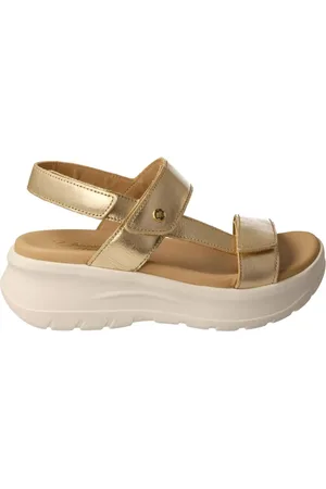 Panama Jack Schoenen, Dames, Geel, 39 EU, Leer, Gouden Leren Comfort Sandaal
