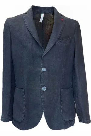 0-105 Jassen, Heren, Blauw, M, Linnen, Elegant Blauw Linnen Heren Blazer