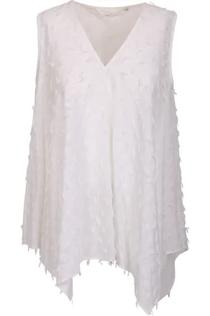 Xacus Tops, Dames, Wit, S, Katoen, Geborduurde V-Hals Mouwloze Top