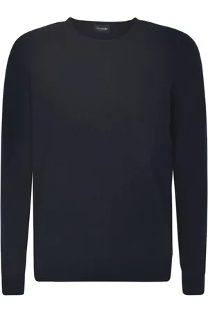 DRUMOHR Sweatshirts & Hoodies, Heren, Blauw, L, Wol, Blauwe Crew Neck Sweater met Ribbel Detail