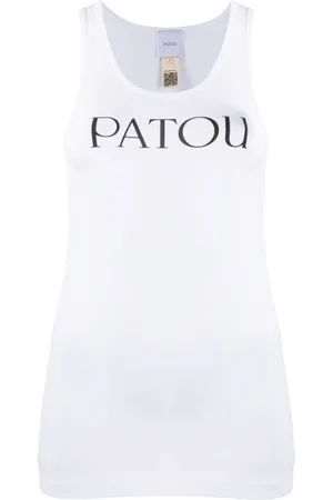 Patou Tops, Dames, Wit, M, Katoen, Logo Print Mouwloze Top