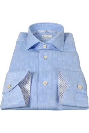 Xacus Overhemden, Heren, Blauw, XL, Katoen, Tailor Fit Linnen en Katoenen Overhemd Celeste