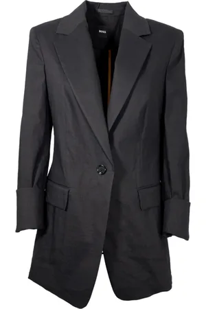 HUGO BOSS Jassen, Heren, Zwart, 2Xs, Linnen, Linnen Regular Fit Jas Jasena Zwart