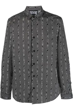 VERSACE Overhemden, Heren, Zwart, L, Katoen, Long Sleeve Tops