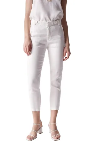 Salsa Broeken, Dames, Wit, W33, Linnen, Slim Cropped Linnen Chino Broek
