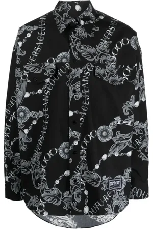VERSACE Overhemden, Heren, Zwart, XL, Katoen, Long Sleeve Tops
